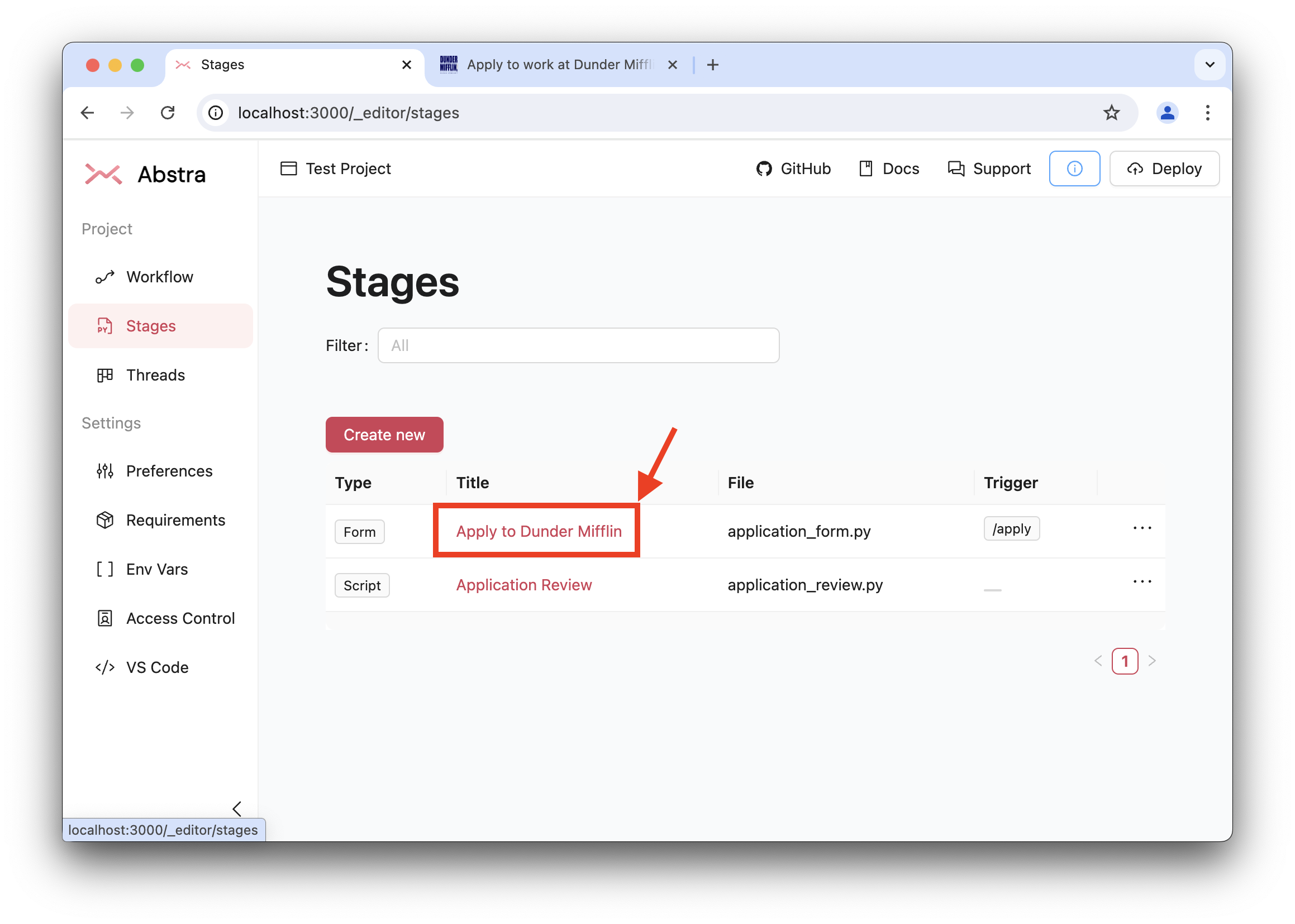 Stages Page